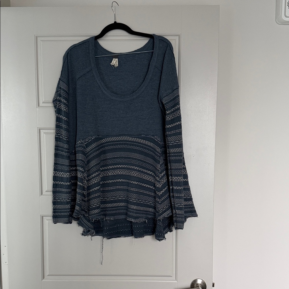 We The Free Dusty Blue Striped Scoopneck Knit Tunic